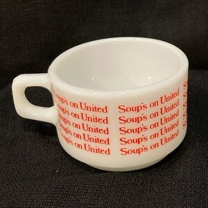 PYREX Airlines Soup Mug Cup Soup’s on United Milk Glass RED Vintage